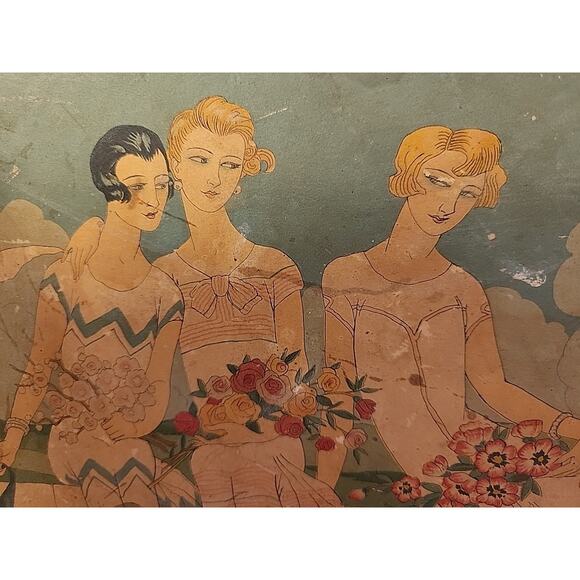 Art Deco Cardboard Powder BOX 3 Flowers Art Deco Richard Hudnut George Barbier - Picture 2 of 16